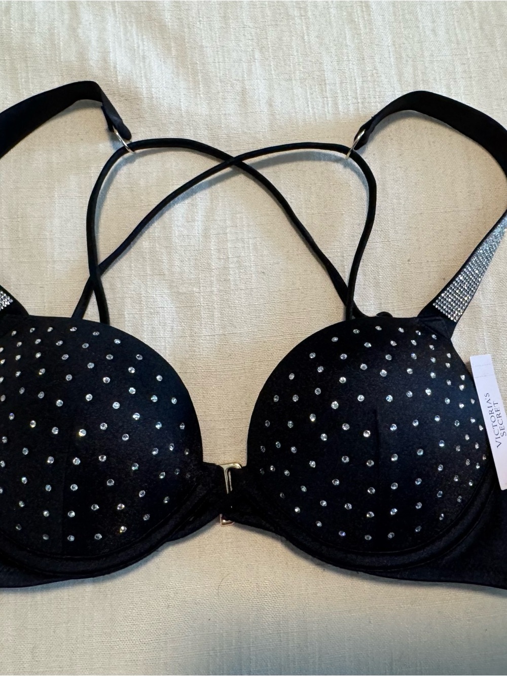 Victoria's Secret Black Rhinestone Strappy Bikini Top